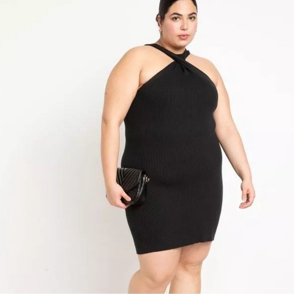 Eloquii Twist Neck Body-Con Dress Ribbed Knit Black Size 18/20 I - Picture 2 of 8